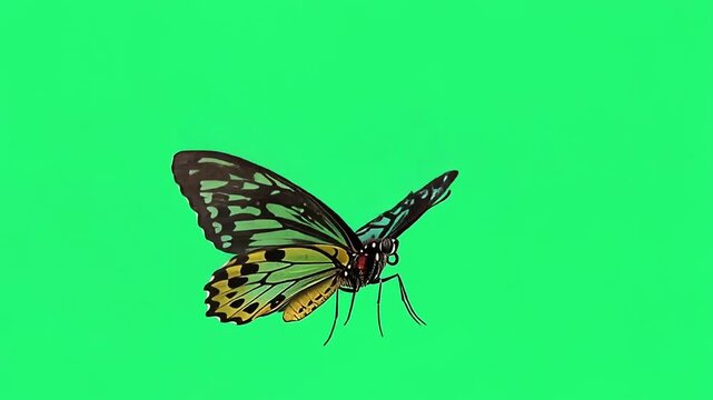 Chimaera Birdwing butterfly on green screen background.