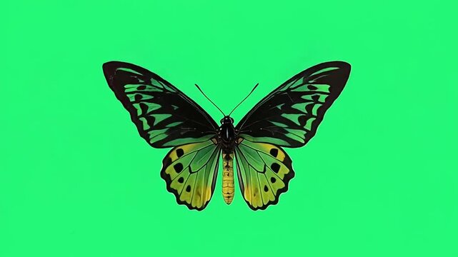 Chimaera Birdwing butterfly on green screen background.