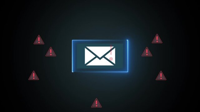 Email Intrusion Notification Hacking Danger information Internet spam email 4k motion graphic animation.