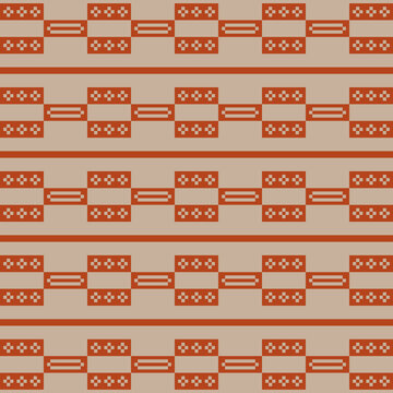 Terracotta Rust and Beige Pixel Geometric Cross-Stitch Native Ethnic Pattern Vector Illustration