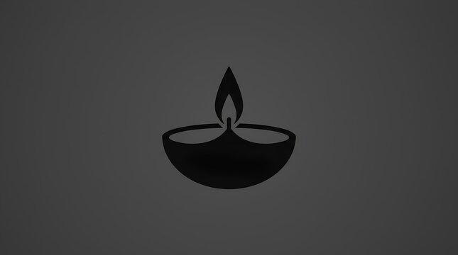 Minimalist black diya oil lamp icon isolated on a dark grey background.