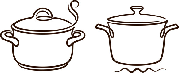 Fototapeta premium Vintage illustration of two cooking pots with lids and handles
