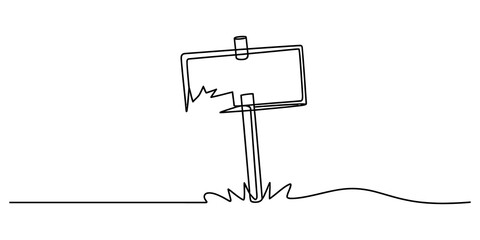 Simple line drawing of a wooden signpost on the grass © ShaplaDrawing