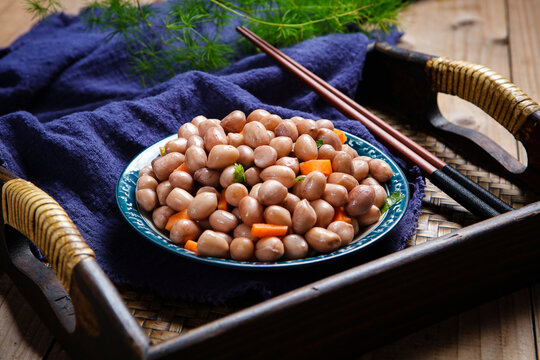 Boiled Peanuts Mixed with Carrot and Cilantro Porcelain Plate