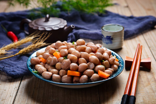 Boiled Peanuts Mixed with Carrot and Cilantro Porcelain Plate