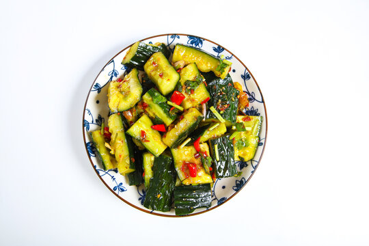 Smashed Cucumber Spicy Cold Salad White Ceramic Plate