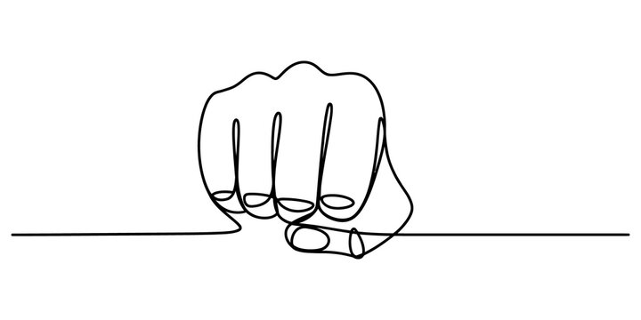 Human hand making a fist as a single continuous line drawing