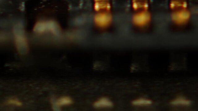 Microscope Macro Close-up Shot of Microchip, CPU Processor on Printed Circuit Board, Computer Motherboard with Components Inside of Electronic Device, Part of Supercomputer microscop.
