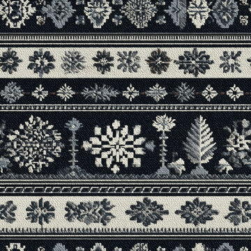 Seamless pattern of a traditional handwoven textile pattern in monochrome gray and white