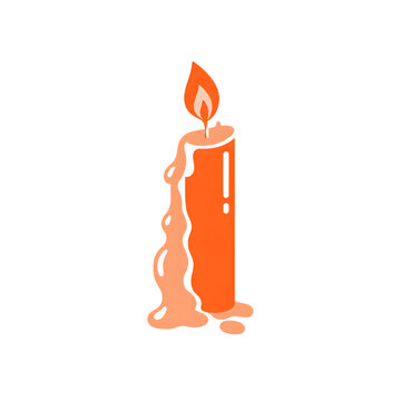 Burning Candle with Melted Wax Minimal Orange Illustration