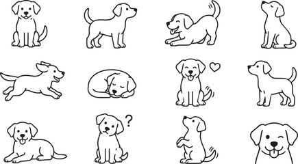 Fototapeta premium Cute puppy dog character set in simple line art style
