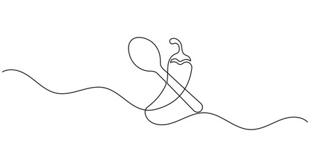 Obraz premium Chili pepper with spoon continuous one line drawing minimalist cooking icon editable stroke illustration
