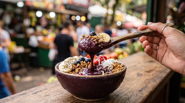 Healthy A&ccedil;ai Bowl with Fresh Toppings at Market