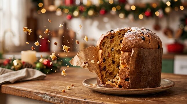 Golden Panettone Exploding with Holiday Flavor