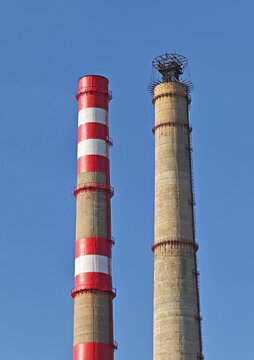 Two chimney of thermal power plant (TES) in Chisinau, Moldova