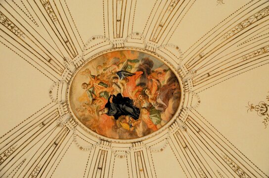 Ragusa Ibla, Sicily 01.03.2020: frescoed ceiling of the Church of San Giuseppe in Ragusa Ibla