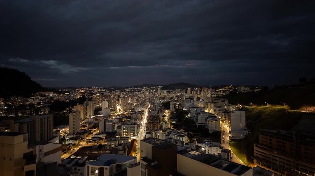 Stormy Sunset Timelapse Over Juiz de Fora Avenue Lights