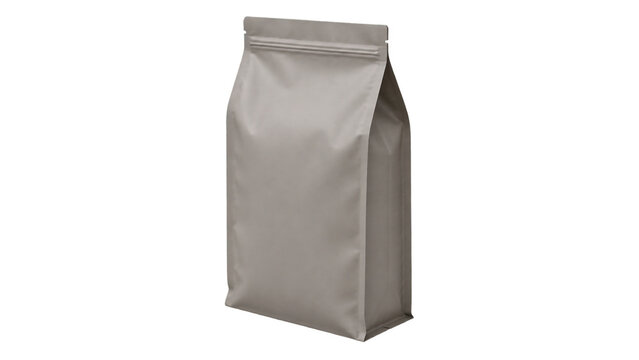 Unlabeled matte stand up pouch with a resealable zipper and folded side gusset, shown upright in a front three quarter view on a transparent background.
