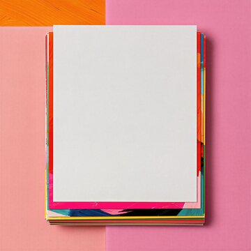A stack of colorful paper against a vibrant abstract background.