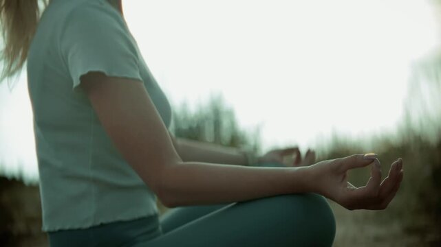 Yogi Meditating In Lotus Position Practicing Yoga Mudra. Harmony Relaxation And Mental Health 