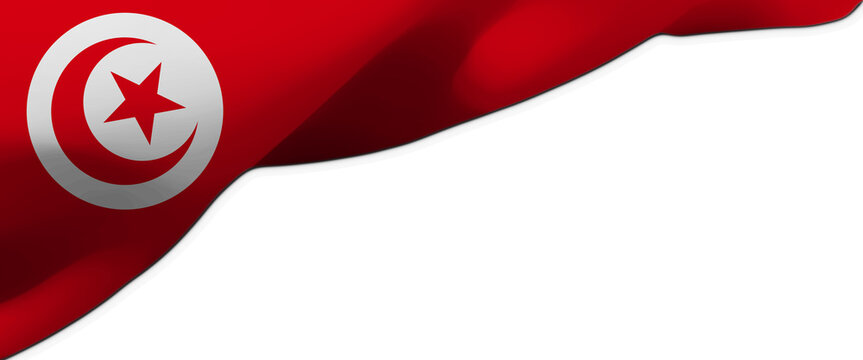 Waving Tunisia flag isolated on white background with copy space