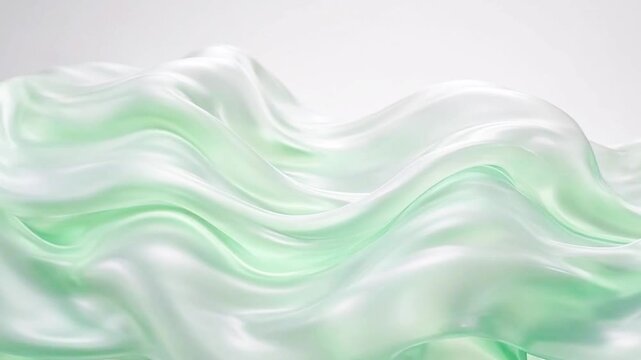 Macro abstract ethereal frosted glass fluid, pale mint and soft silver viscous liquid, uniform flow, static camera