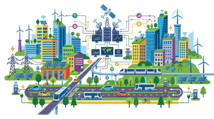 Obraz premium A vibrant illustration of a modern smart city infrastructure concept