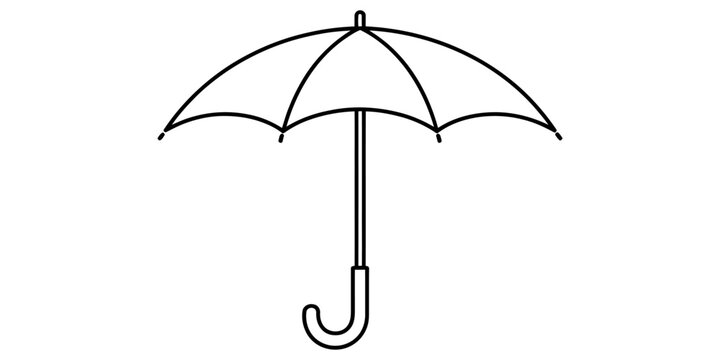 Simple black and white line art drawing of an open umbrella