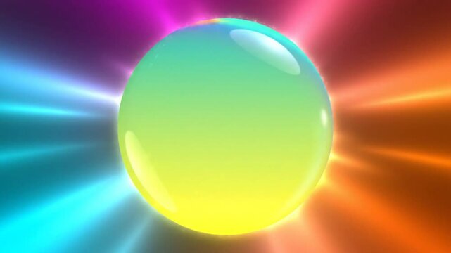 Abstract vibrant colorful rainbow sphere glowing with light rays against a gradient background for energy and futuristic concepts
