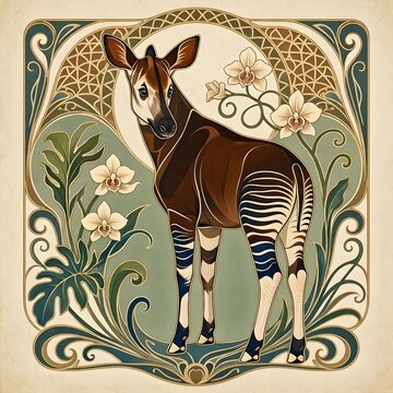 아르누보 디자인 배경, 오카피, jpeg (Art Nouveau Design Background, Okapi, jpeg)