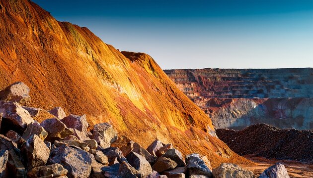 closeup of rocks and earth at the site of an open pit mine mine mining process in fabric