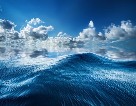 disturbed water surface mirroring blue sky clouds wave light