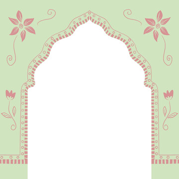 cute floral islamic arch illustration drawing frame background