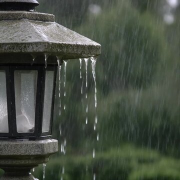 石灯籠の笠から滴る雨 シームレスループ動画背景 1:1 4K