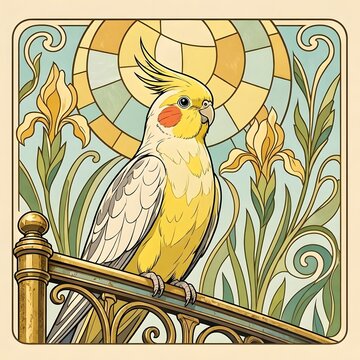 아르누보 디자인 배경, 왕관앵무, jpeg (Art Nouveau Design Background, Cockatiel, jpeg)