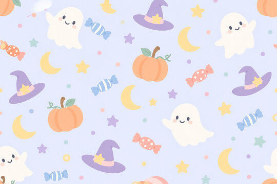 Cute Pastel Halloween Seamless Pattern for Kids Fabric and Children's Pajamas