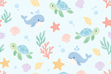 Fototapeta premium Pastel Ocean Discovery Seamless Pattern for Kids Fabric and Nursery Textiles
