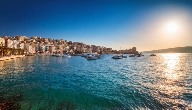 spring transforms the saranda port into a radiant coastal scene where ionian waves sparkle beneath albaniaaets morning sun
