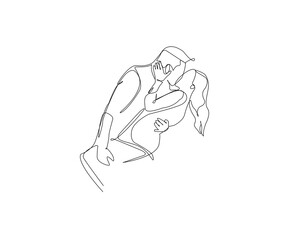 Fototapeta premium Continuous line drawing depicts a couple engaged in an intimate embrace.