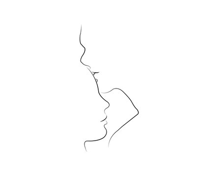 Minimalist line drawing features two faces in profile.