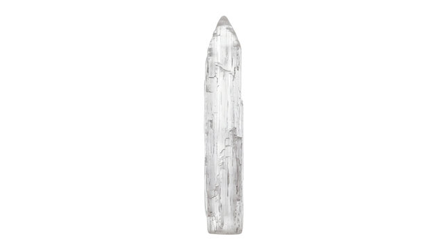 Clear quartz crystal point specimen, natural translucent mineral wand stone, spiritual crystal healing tool for meditation isolated PNG with Transparent Background