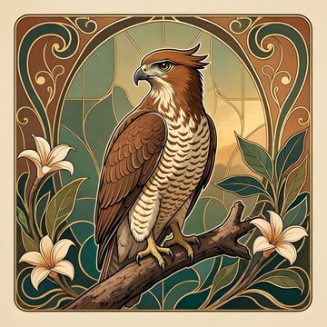 아르누보 디자인 배경, 자바뿔매, jpeg (Art Nouveau Design Background, Javan Hawk-eagle, jpeg)