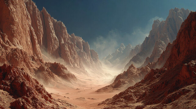Mars red planet desert mountain canyon for space exploration sci-fi landscape background