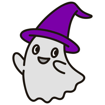 Cute Cartoon Ghost Wearing a Witch Hat