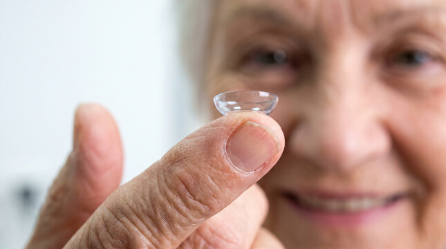 Ophthalmology: Woman Holding Contact Lens in Close-Up
