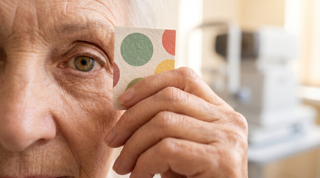 Ophthalmology: Woman Checking Color Vision with Test Card