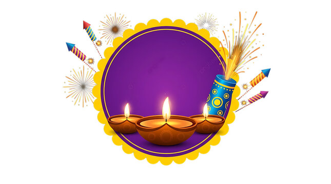 Diwali festival of lights with candles and fireworks PNG transparent background