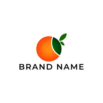 Illustration Fruit with Leaf Green Orange Color Simple Modern Logo Icon Design Vector. Suitable for branding healthy food, organic products, vegan restaurants, natural food labels