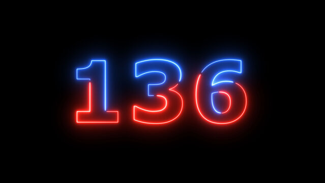 A dynamic glowing neon number 136
 illustration on a black background.