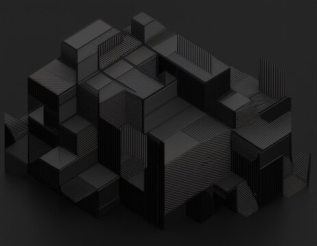 abstract geometric blocks on black background 3d render